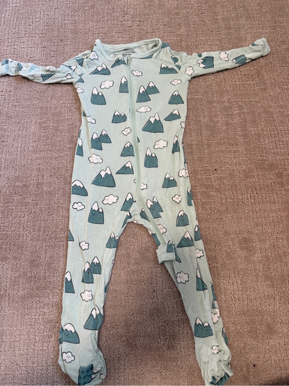 Mint Green Mountain-Print Footed One-Piece Pajamas